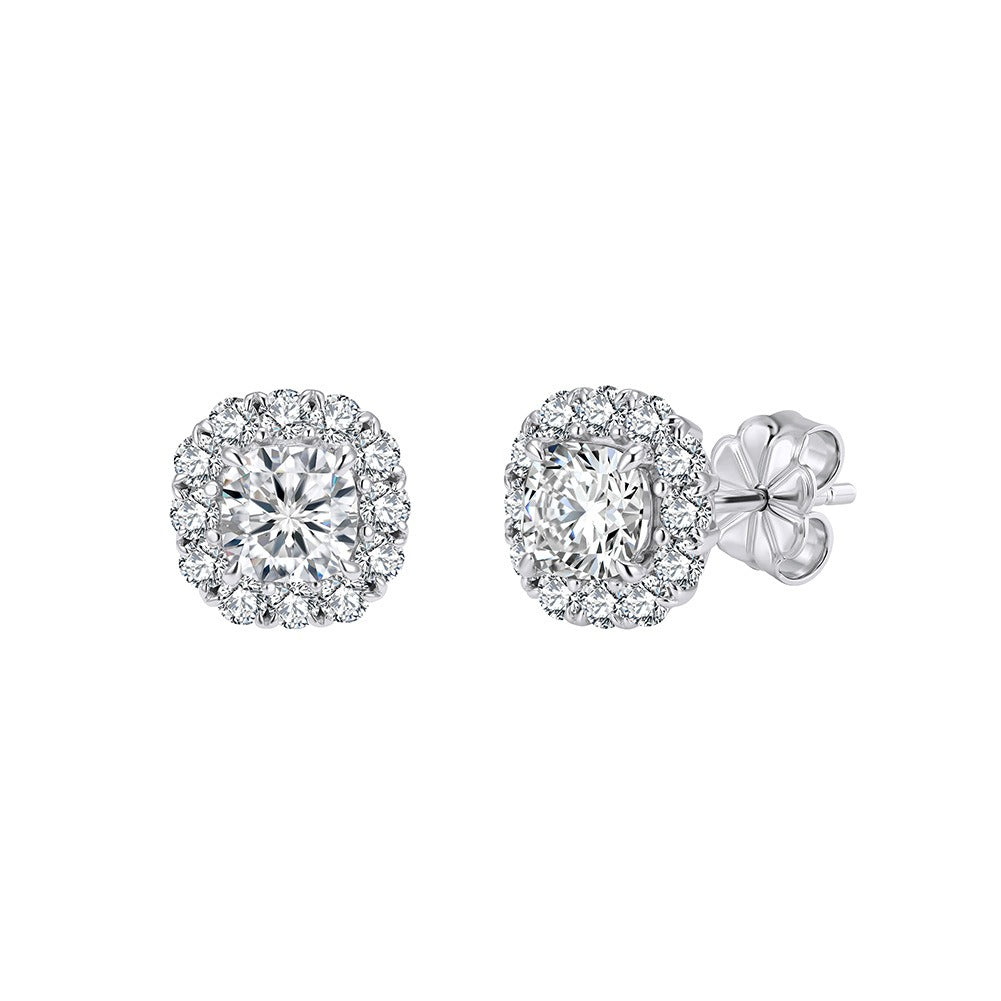 Kemston 925 Sterling Silver Halo Moissanite Stud Earrings for Women SMOE26