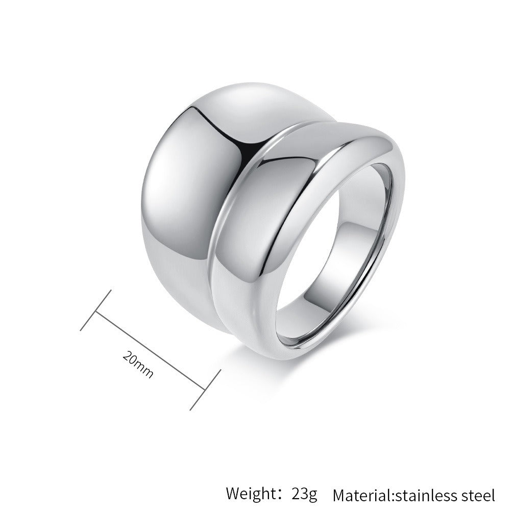 Anillo minimalista de acero de titanio chapado en oro para mujer: diseño geométrico exagerado, joyería de alta gama para el día a día con un elegante diseño K-R969