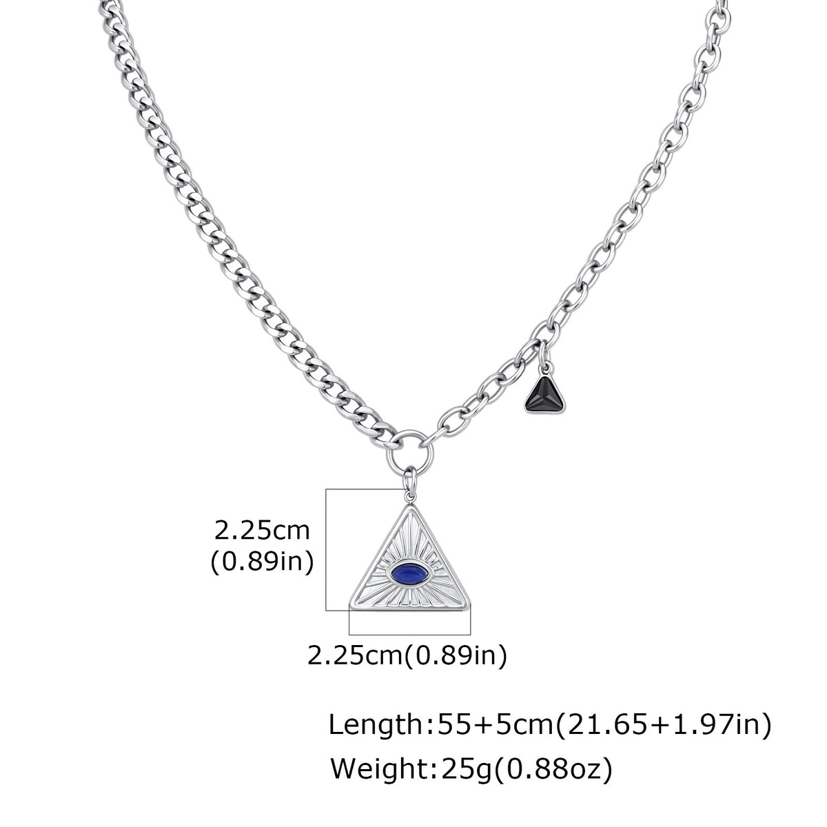 Kemstone Blue Glass Triangle Necklace for Men Stainless Steel NC-3216