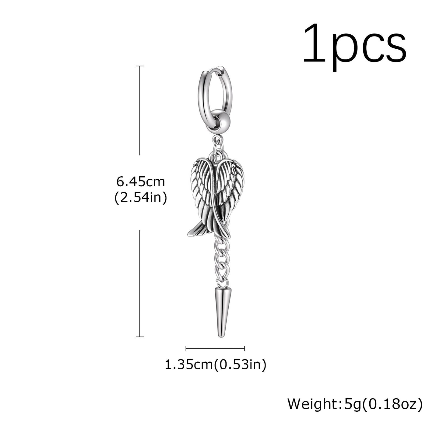 Kemston Stainless Steel Wing Chain Drop Earrings for Men Hip Hop Jewelry ED1109