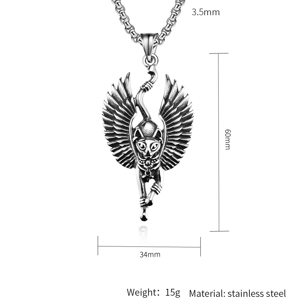 Kemstone Egyptian Cat Pendant Necklace for Men Stainless Steel Animal Sculpted Detail K-PT461