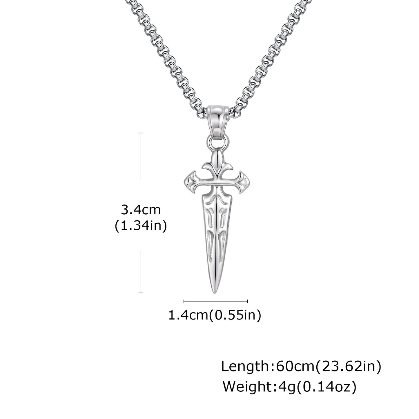 Kemstone Stainless Steel Sword Cross Pendant Necklace – Gold Silver for Men PN-2241