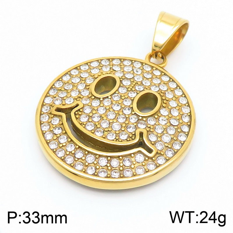 Colgante hip-hop Kemstone con cara sonriente - Collar de acero inoxidable, estilo urbano y chic, ideal para diario y fiestas KP130459