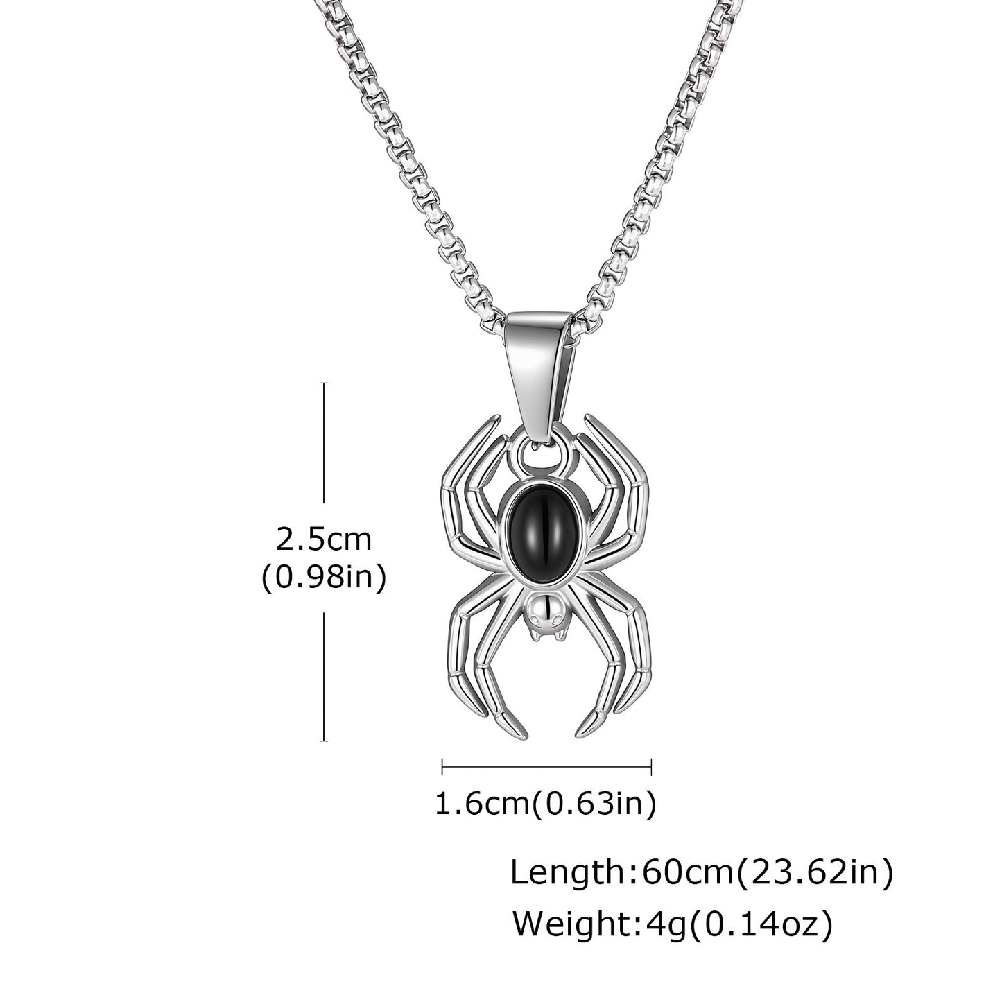 Kemstone Black Agate Spider Pendant Necklace for Men Stainless Steel Gothic PN-2453