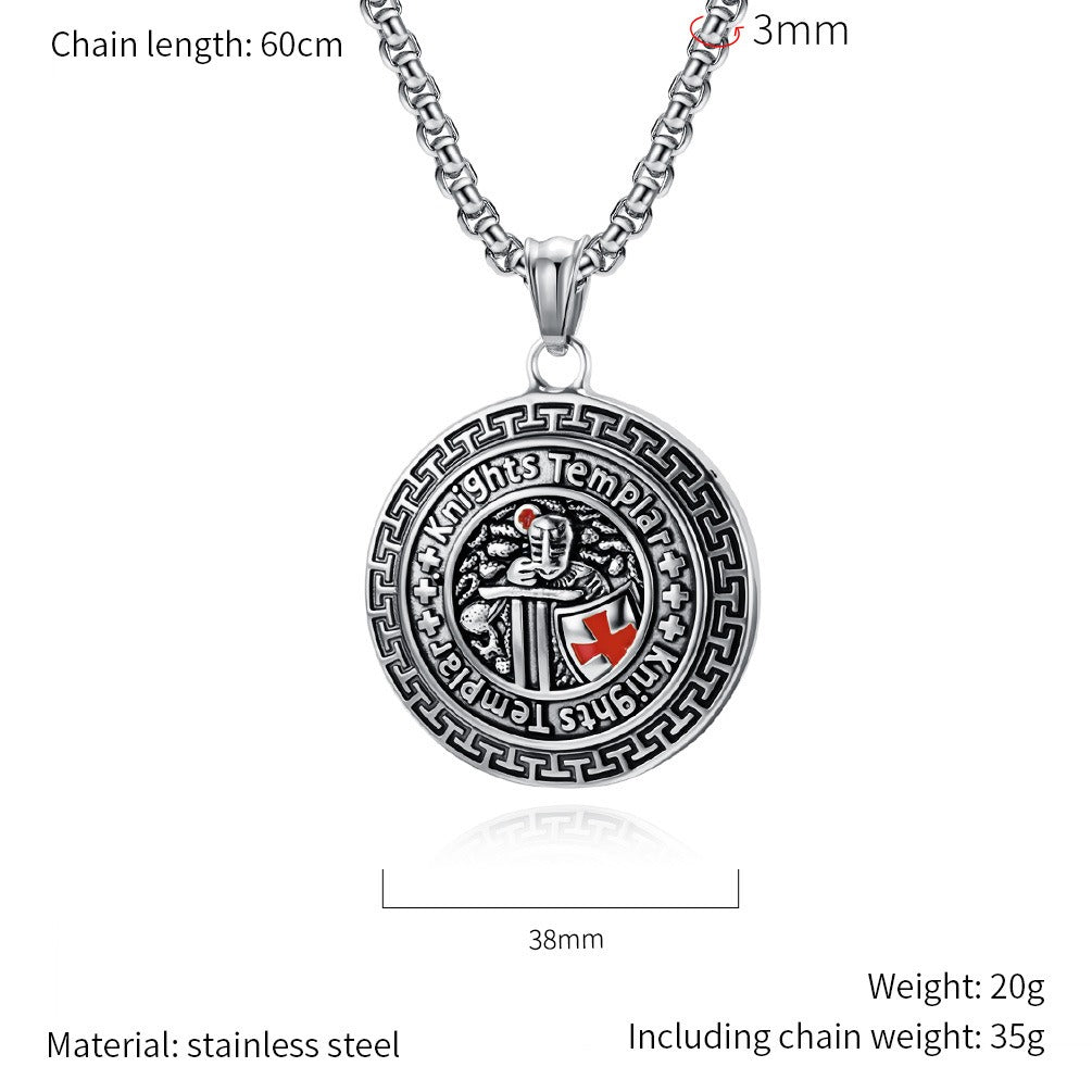 Kemstone Men’s Titanium Steel Shield Necklace – Gothic Cross Pendant K-PT657