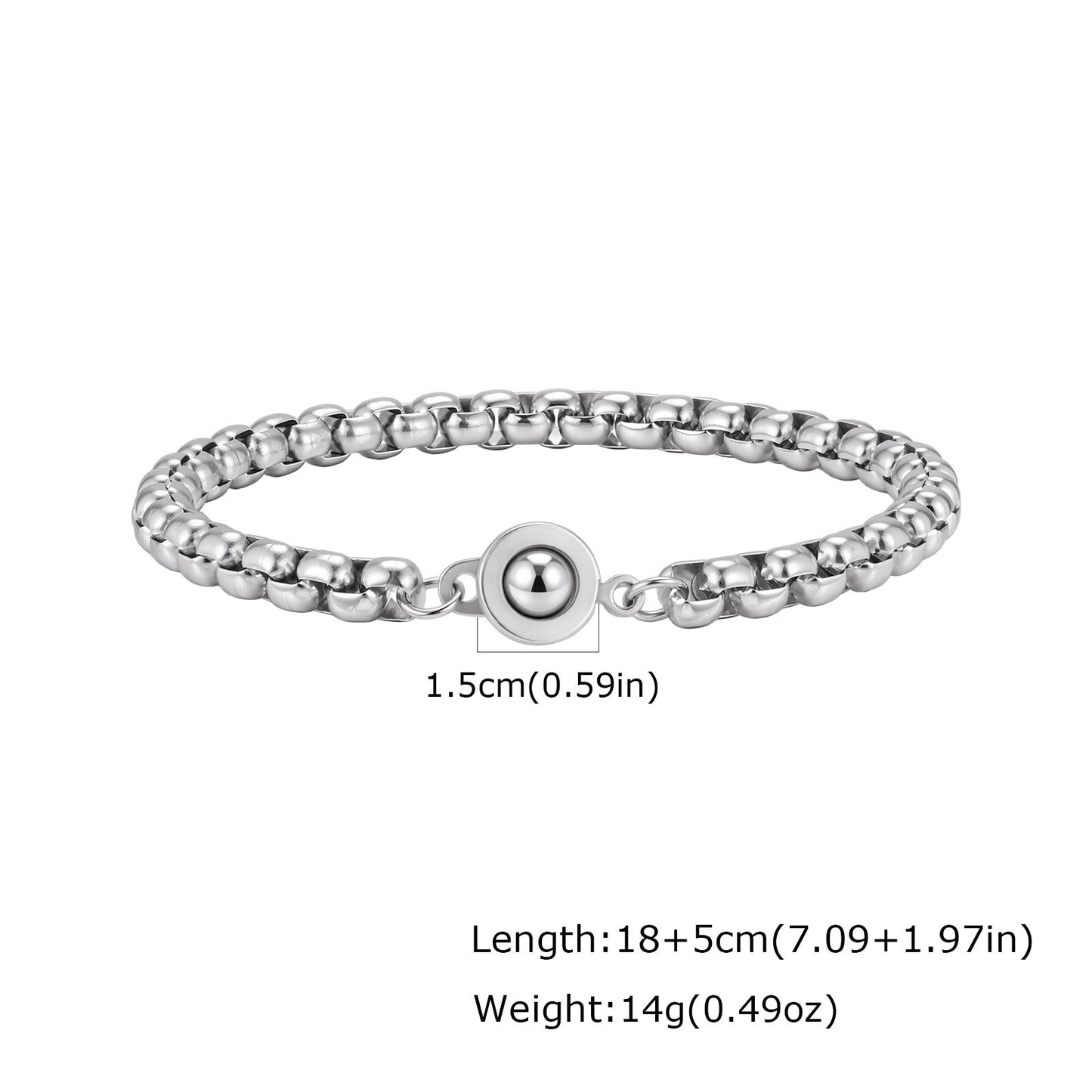 Kemstone Stainless Steel Bead Chain Bracelet for Men Round Clasp Silver BR-2488