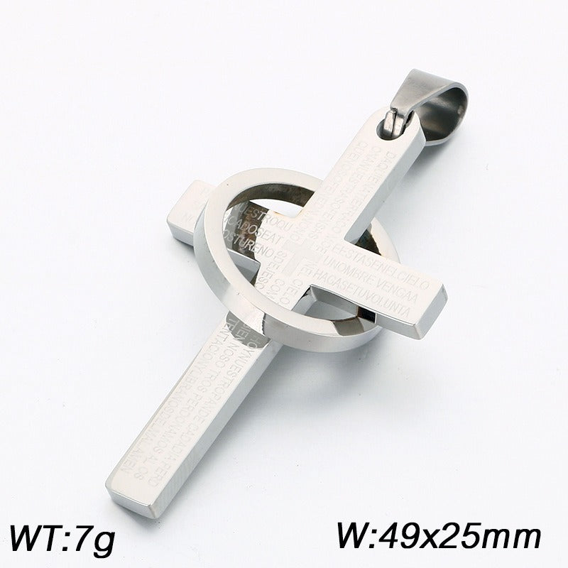 Kemstone Titanium Steel Engraved Cross Pendant for Men Vintage Ring Cross Chain KP119055-Z