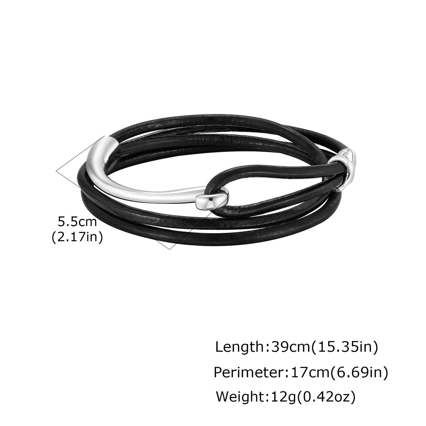 Kemstone Multi-Layer Black Leather Cord Alloy Bracelet for Men & Women BL-824