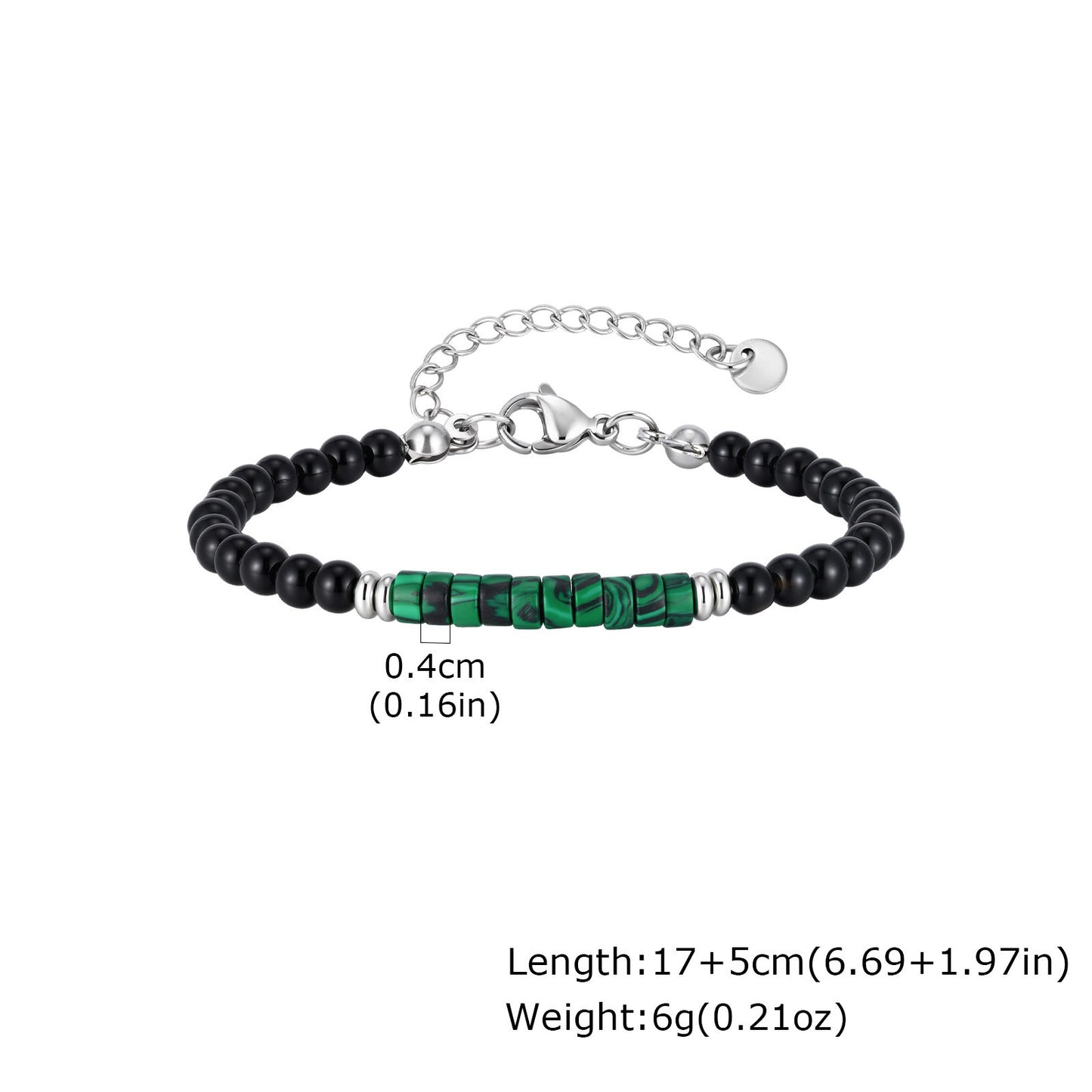 Kemstone Stone Beaded Bracelet Green Bead Adjustable Chain for Men Women BR-2925
