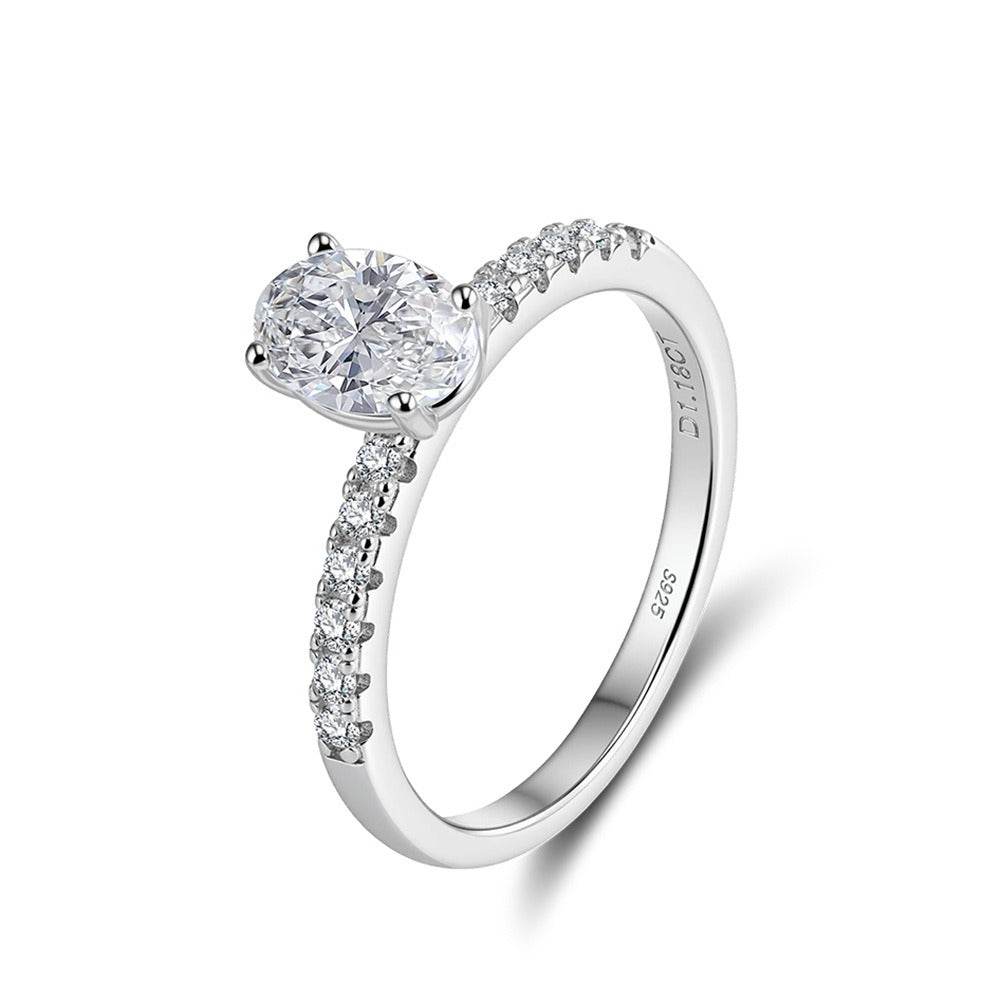 Kemstone 925 Sterling Silver Oval Moissanite Ring for Women Silver MOR10