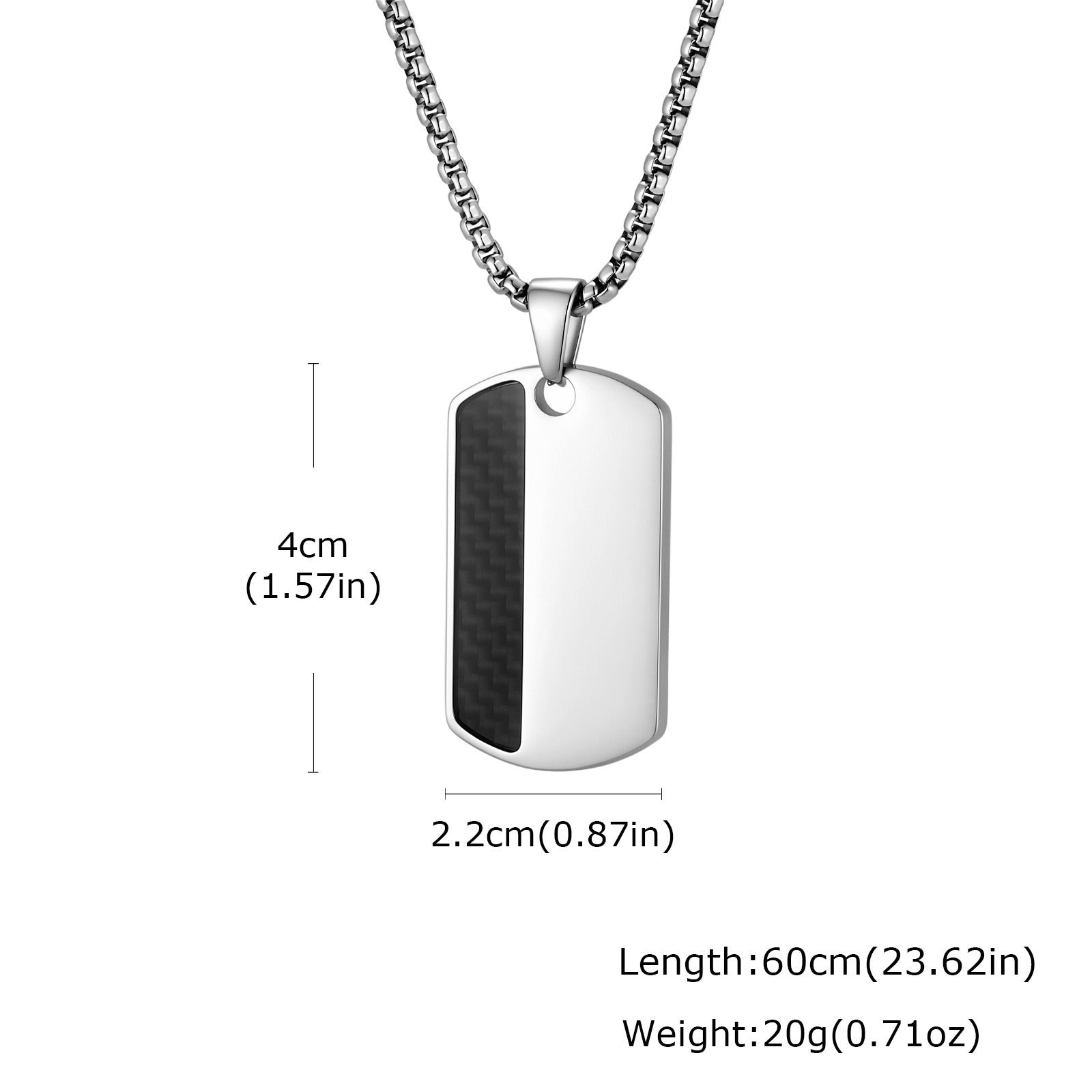 Kemstone Stainless Steel Carbon Fiber Tag Pendant Necklace for Men