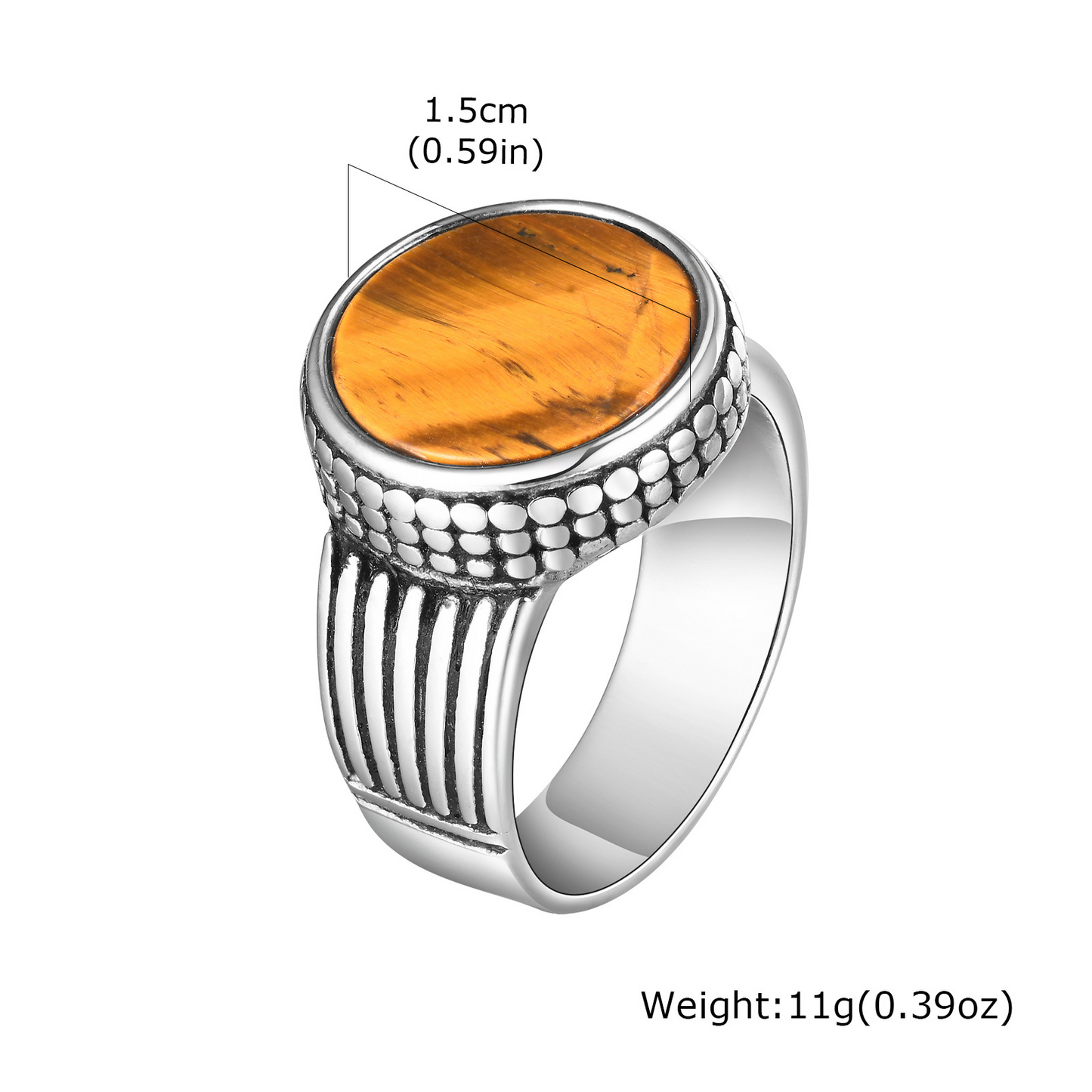 Kemstone Stainless Steel Tiger Eye Ring for Men – Vintage Oval Inlay RC-724