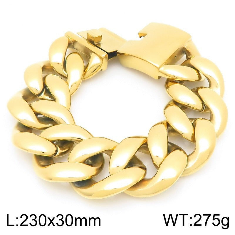 Kemstone Titanium Steel Cuban Chain Bracelet for Men – 30mm Heavy Link KB204401-KJX