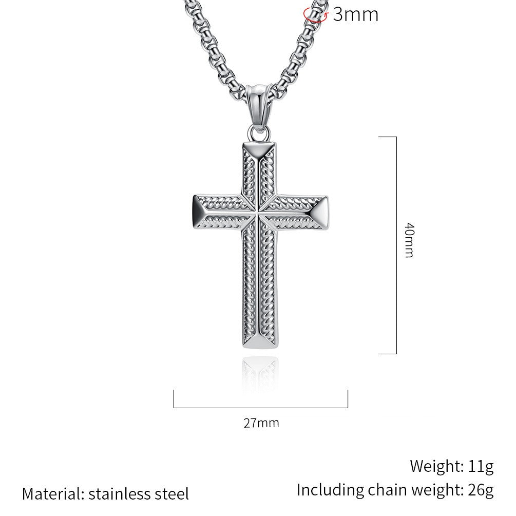 Kemstone Stainless Steel Twisted Chain Cross Pendant Necklace for Men K-PT701