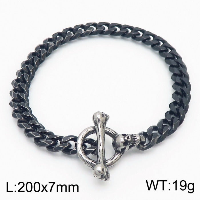 Kemstone Bone Clasp Skull Bracelet for Men Titanium Steel Vintage Chain Detail KB179416-Z