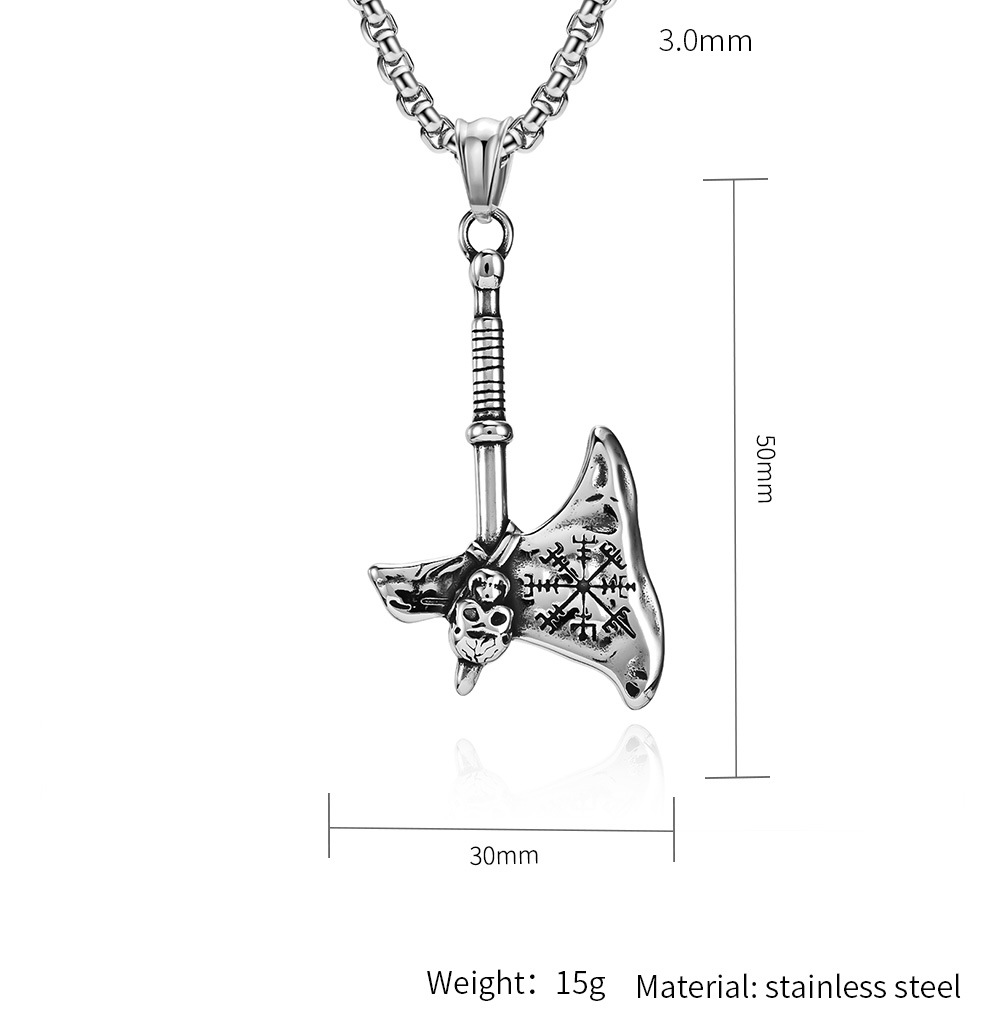 Kemstone Stainless Steel Nordic Axe Pendant Necklace for Men Skull Detail K-PT472