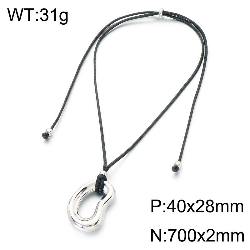 Kemstone Titanium Steel Cord Pendant Necklace for Men Oval Minimal Design KN302489-GC