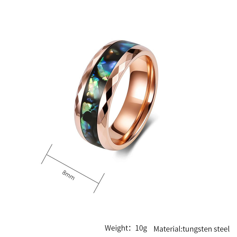 Kemstone Tungsten Abalone Inlay Faceted 8mm Wedding Band for Men Modern K-T062