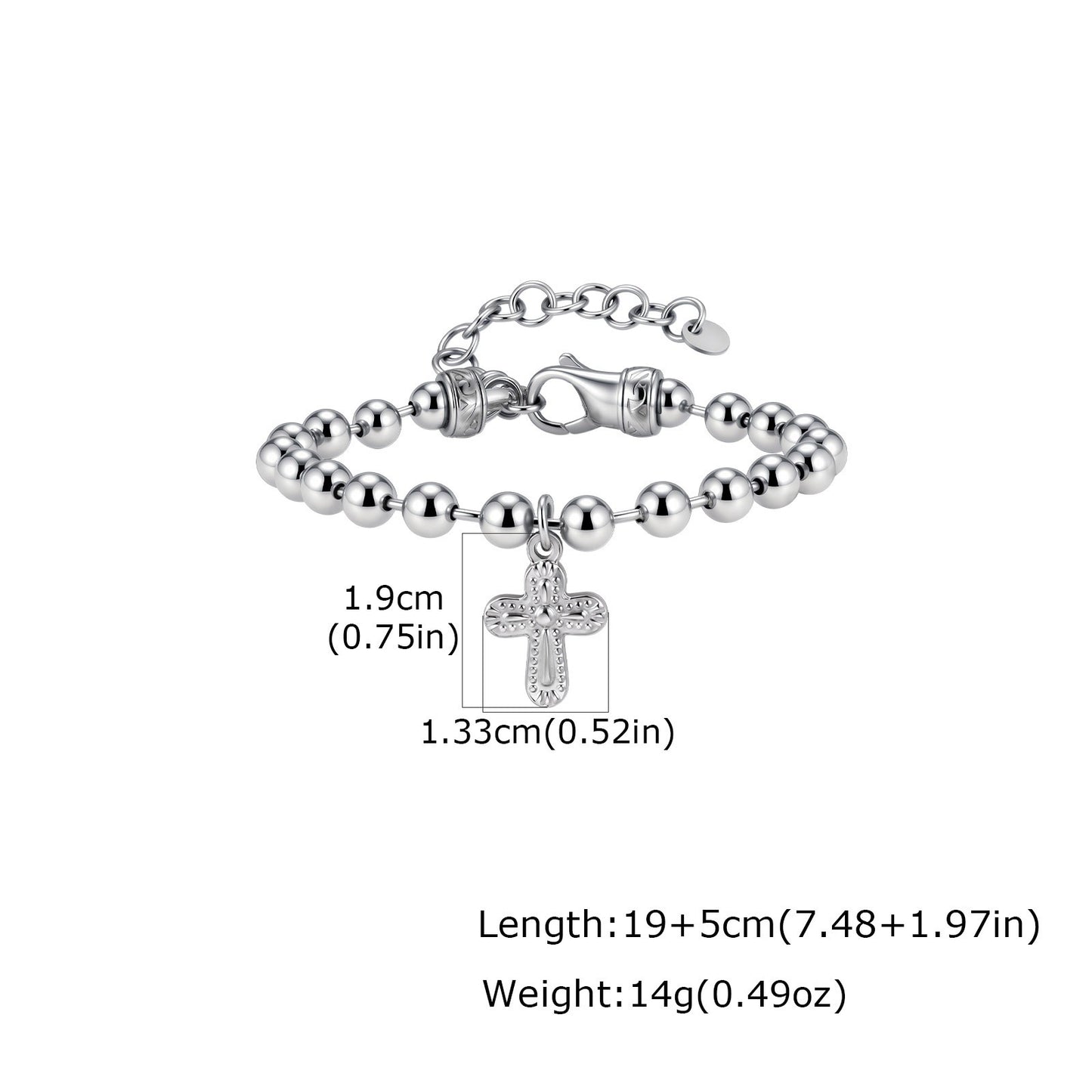Kemstone Stainless Steel Cross Beaded Bracelet for Men Women Silver BR-2943