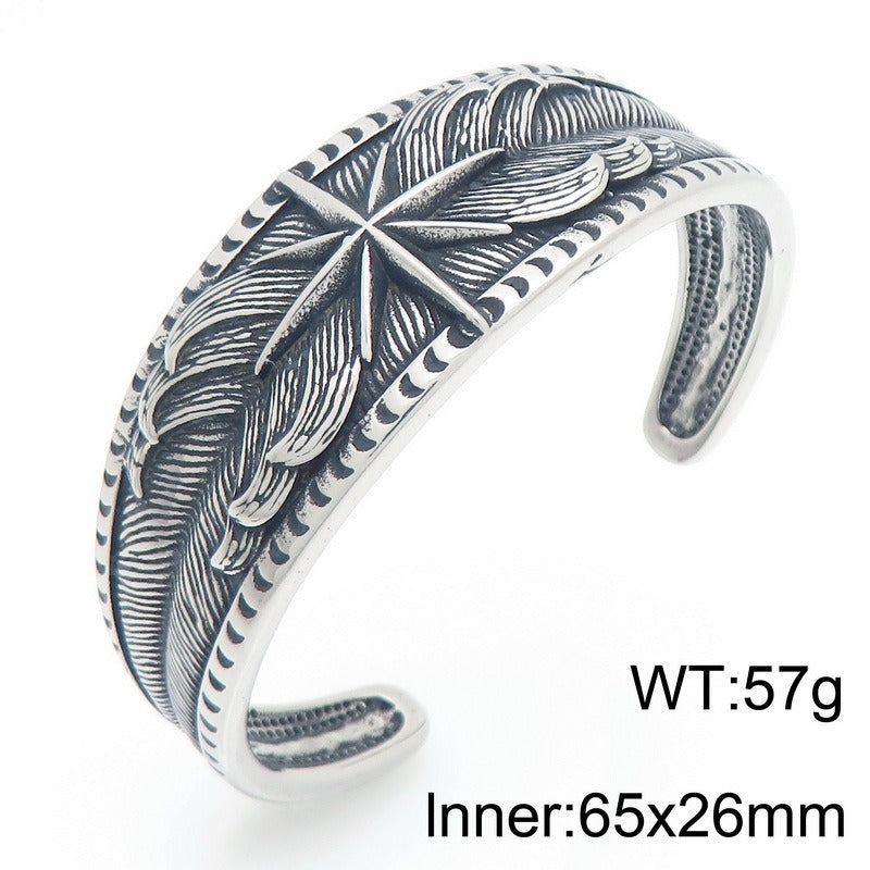 Kemstone Titanium Steel Gothic Open Cuff Bracelet for Men Vintage Motif Bangle KB209308-LU