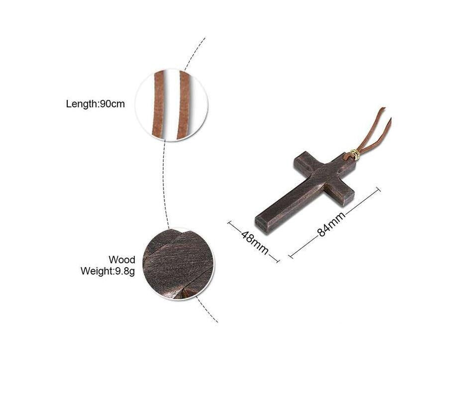 Kemston Wooden Cross Pendant Necklace for Men Adjustable Cord PN-1278