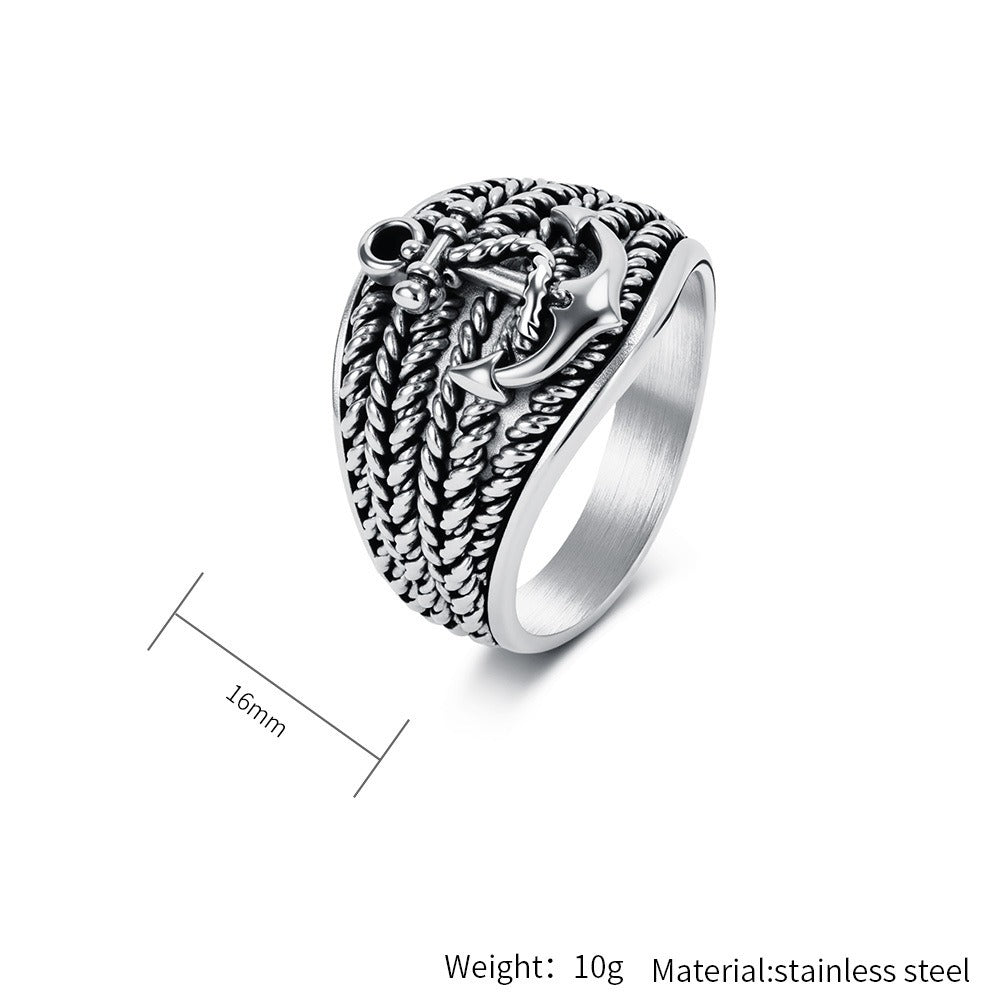 Kemston Stainless Steel Anchor Rope Nautical Ring for Men Vintage Biker K-R1186