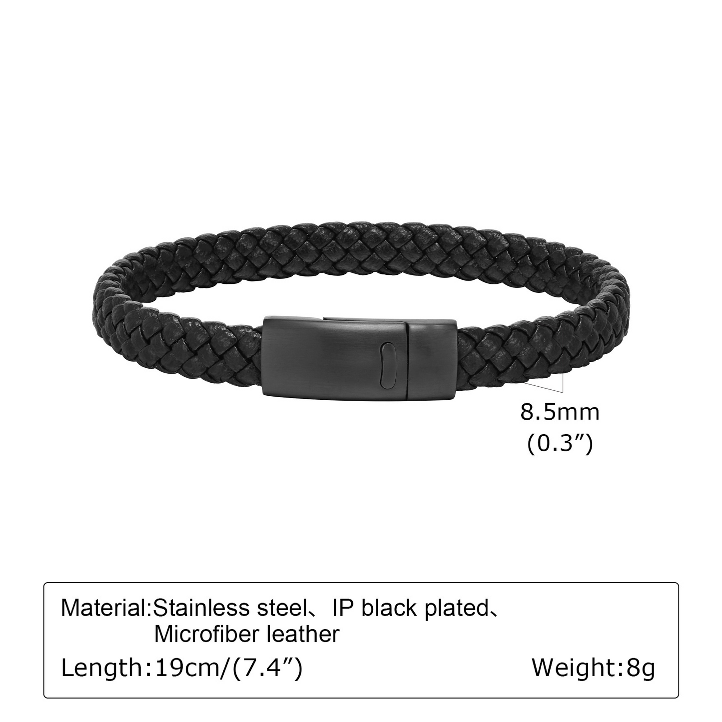 Kemstone Men’s Braided Leather Bracelet – Stainless Steel Black Clasp BL-674