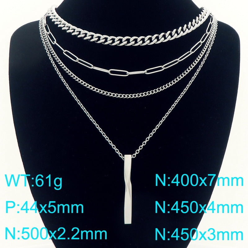 Kemstone Layered Titanium Steel Bar Pendant Necklace for Men Women KN292298-Z