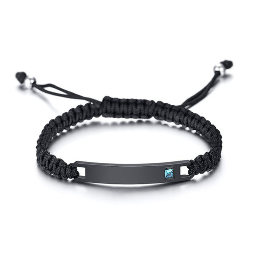 Kemstone Adjustable Couples Bracelet – Braided Rope & Stainless Steel with Zircon Accent CB-035