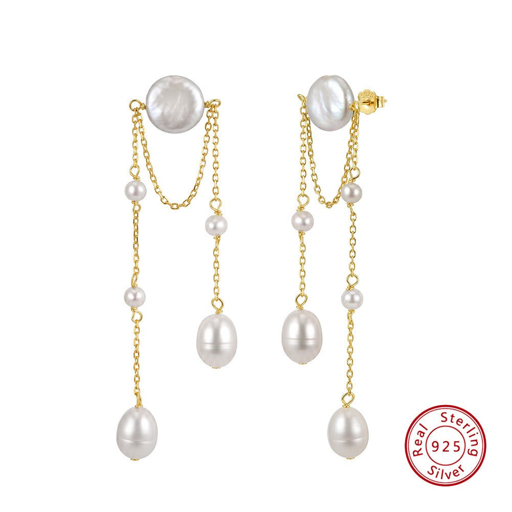 Kemstone Layered Freshwater Pearl Drop Earrings for Women 925 Sterling Silver GPE150