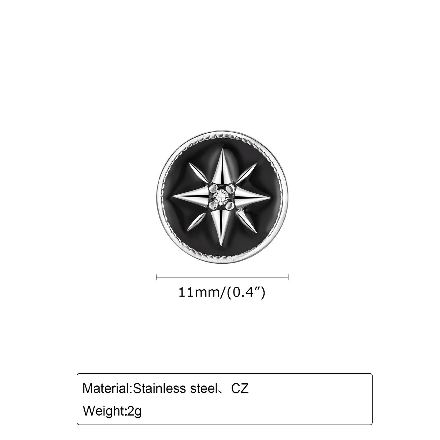 Kemstone Men’s Stainless Steel Eight-Point Star Stud Earrings – Black Vintage ES-555