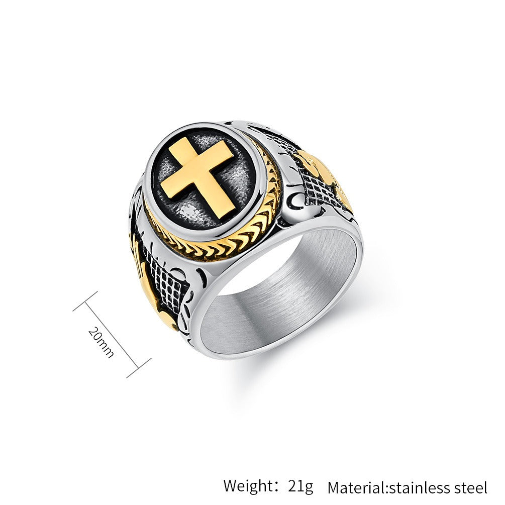 Kemstone Stainless Steel Vintage Cross Signet Ring for Men K-R958
