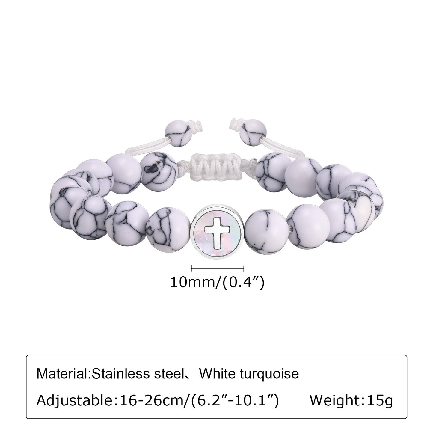 Kemstone Stainless Steel Cross Beaded Bracelet for Men – Adjustable Natural Stone CB-194