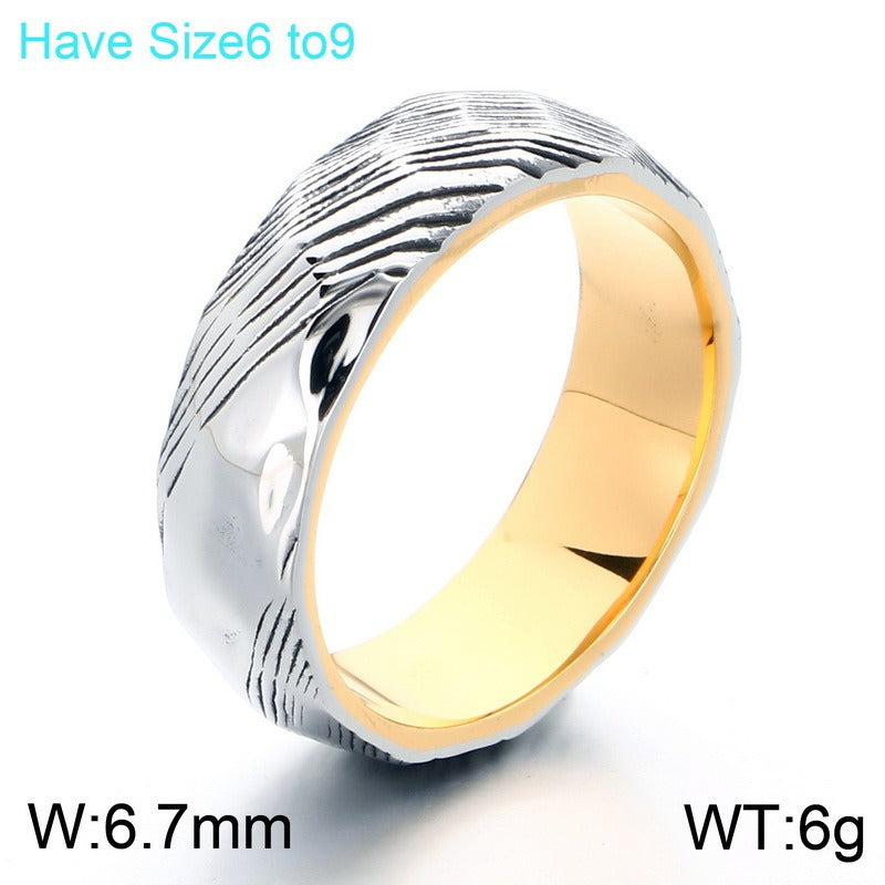 Kemstone Titanium Steel Textured Ring for Men Wave Pattern KR115674-GC