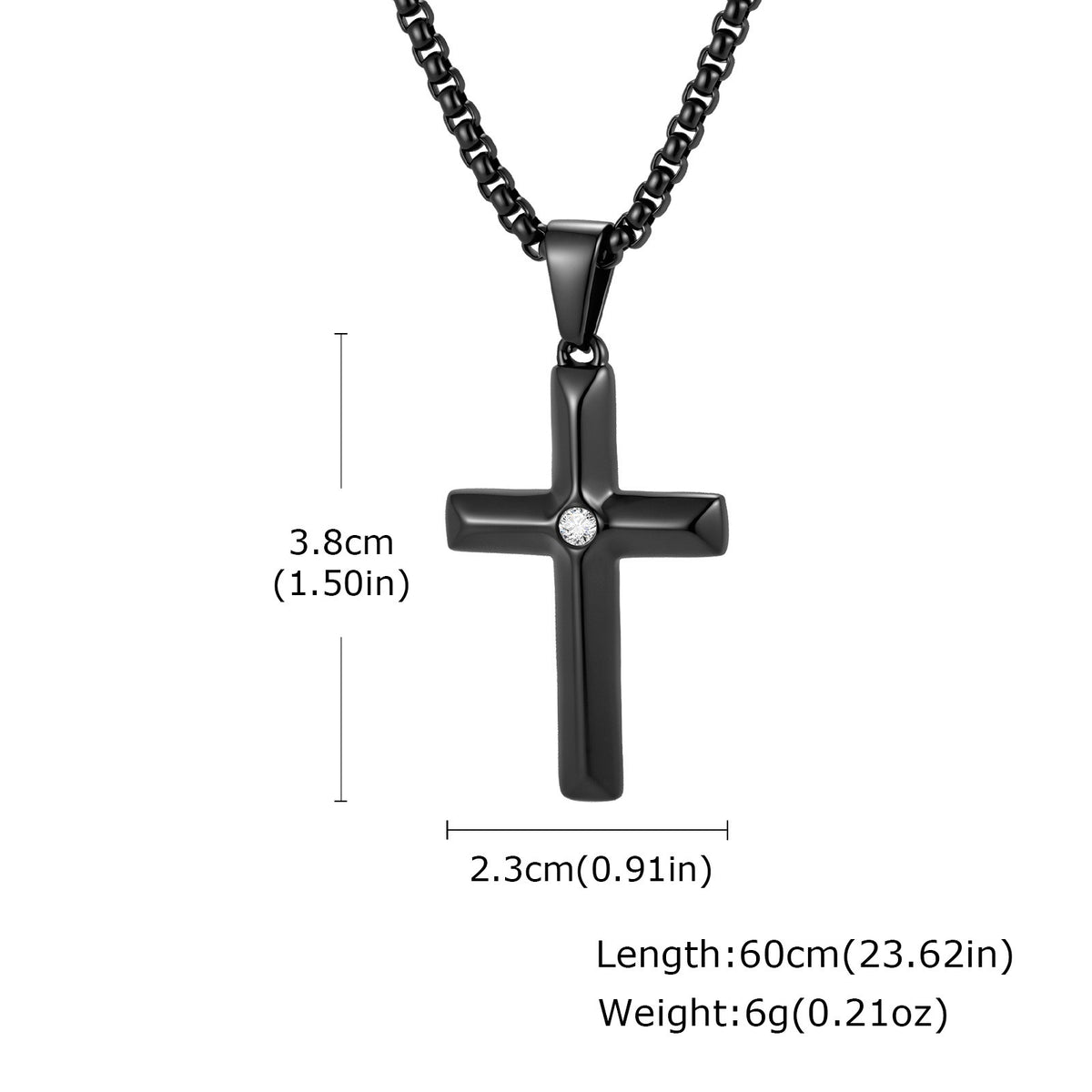 Kemstone Black Cross Pendant Necklace for Men Stainless Steel Cubic Zirconia Center PN-2440