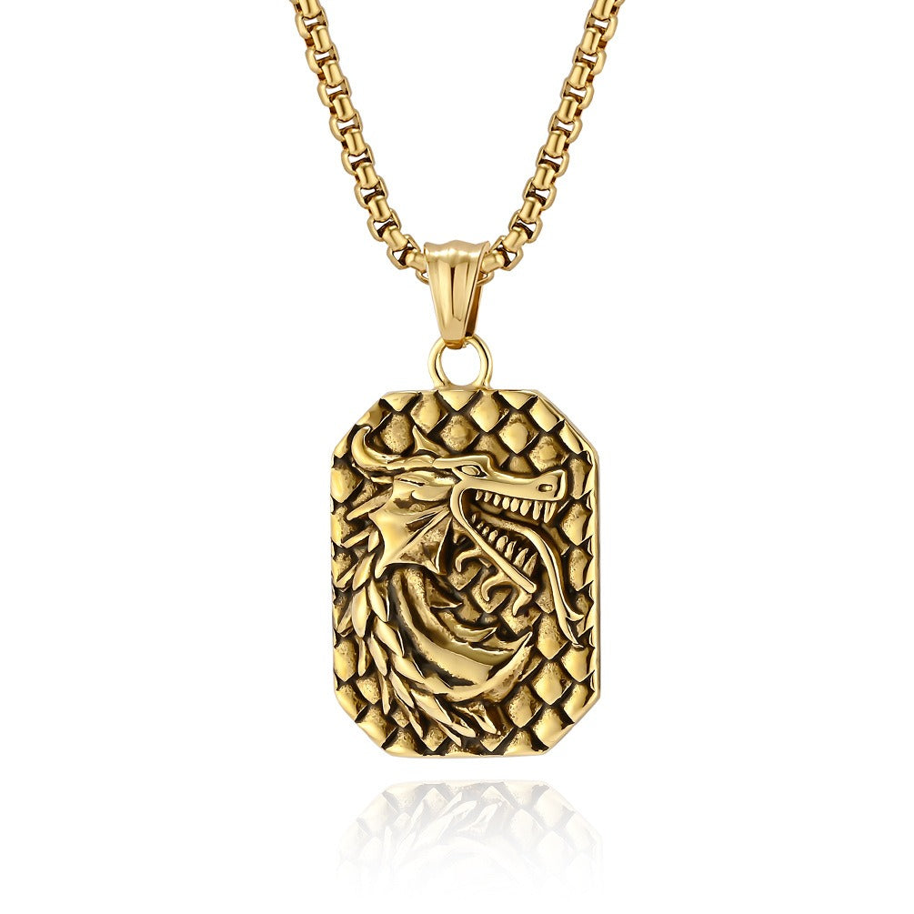 Kemstone Dragon Head Relief Necklace for Men Stainless Steel Vintage K-PT578