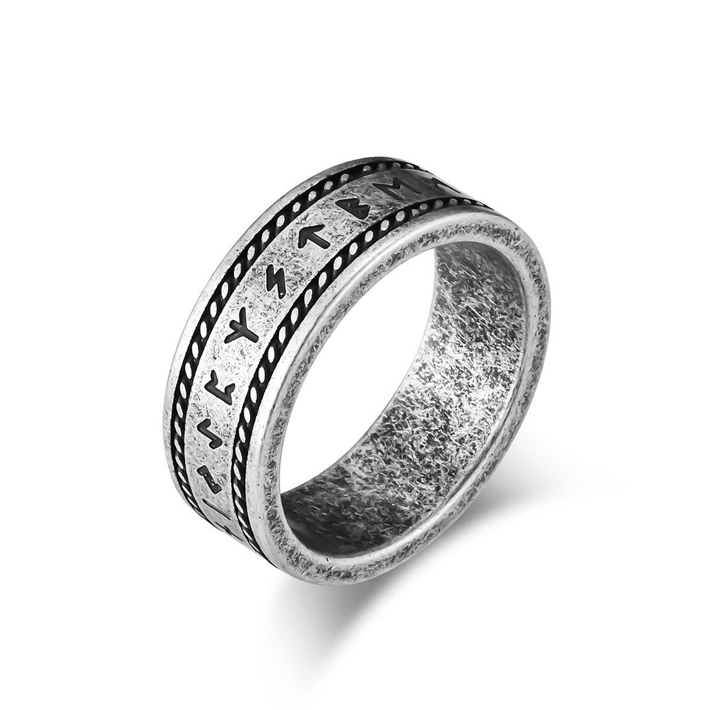 Kemstone Viking Rune Ring for Men Stainless Steel Double Rope Detail K-R804
