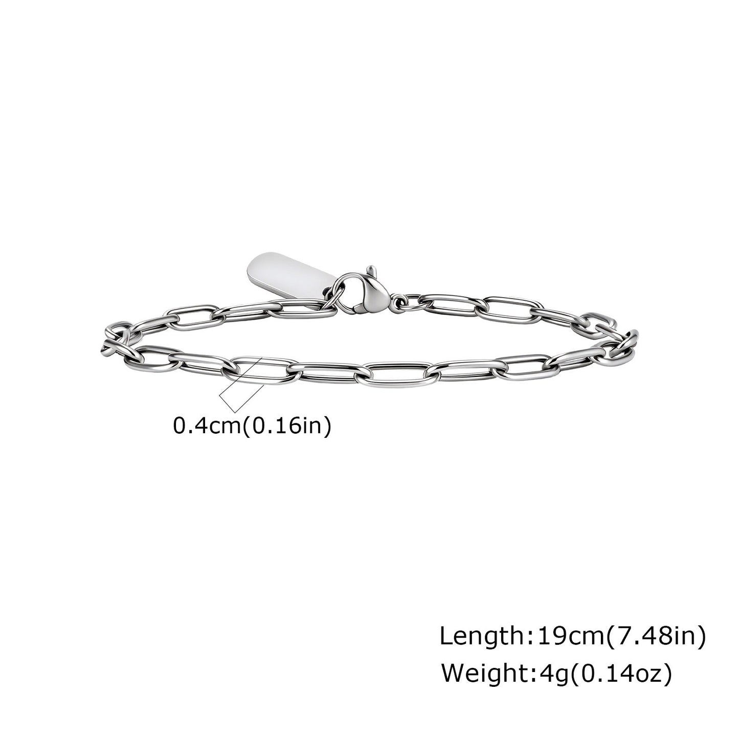 Kemston Stainless Steel Paperclip Chain Bracelet for Men Minimal Link Design BR-3098