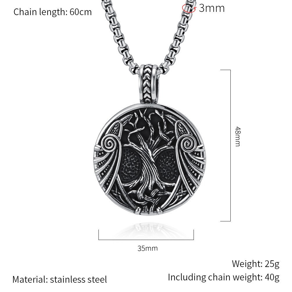 Kemston Tree of Life Viking Rune Pendant Necklace for Men Stainless Steel Nordic Jewelry K-PT638