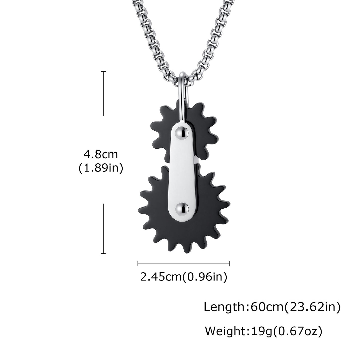 Kemston Stainless Steel Dual Gear Pendant Necklace for Men Mechanical Street PN-2408
