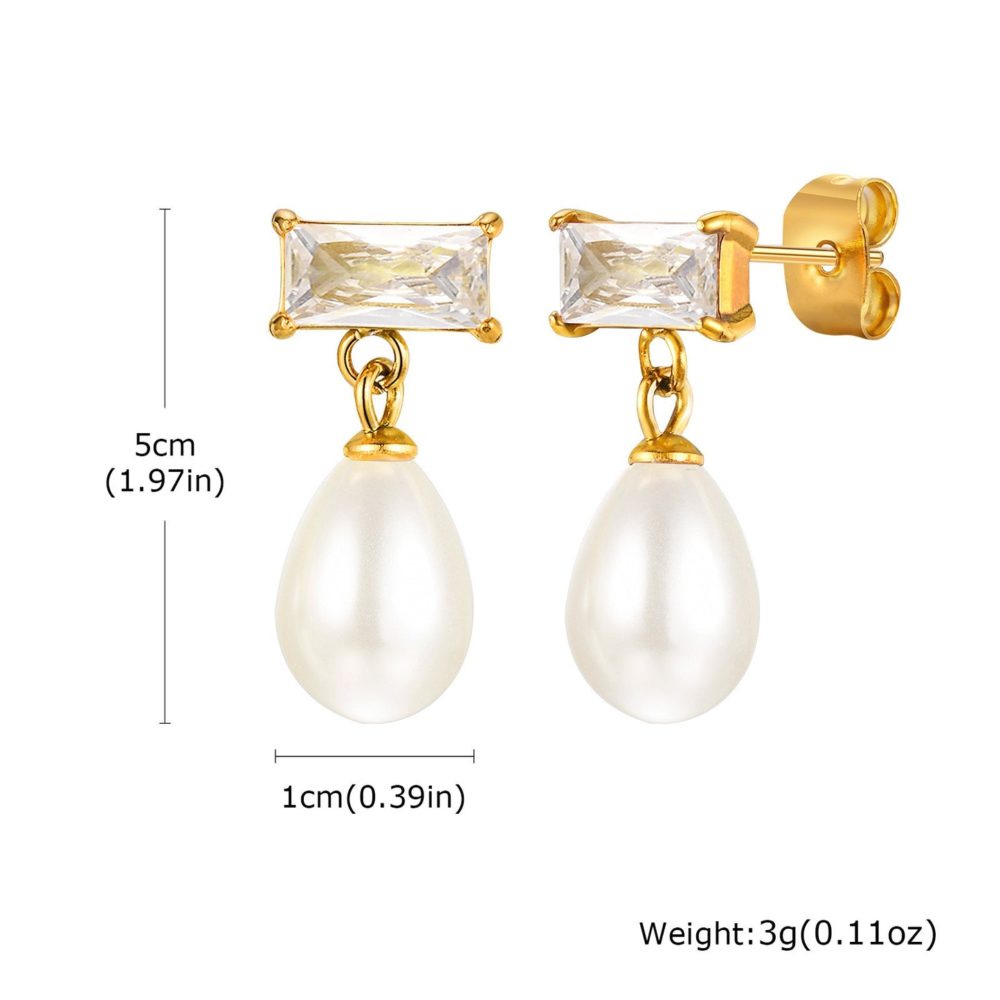 Orecchini Kemstone in acciaio inossidabile con catena floreale in zirconia e gocce di perle finte – Eleganza dorata per lo scintillio quotidiano ED-782