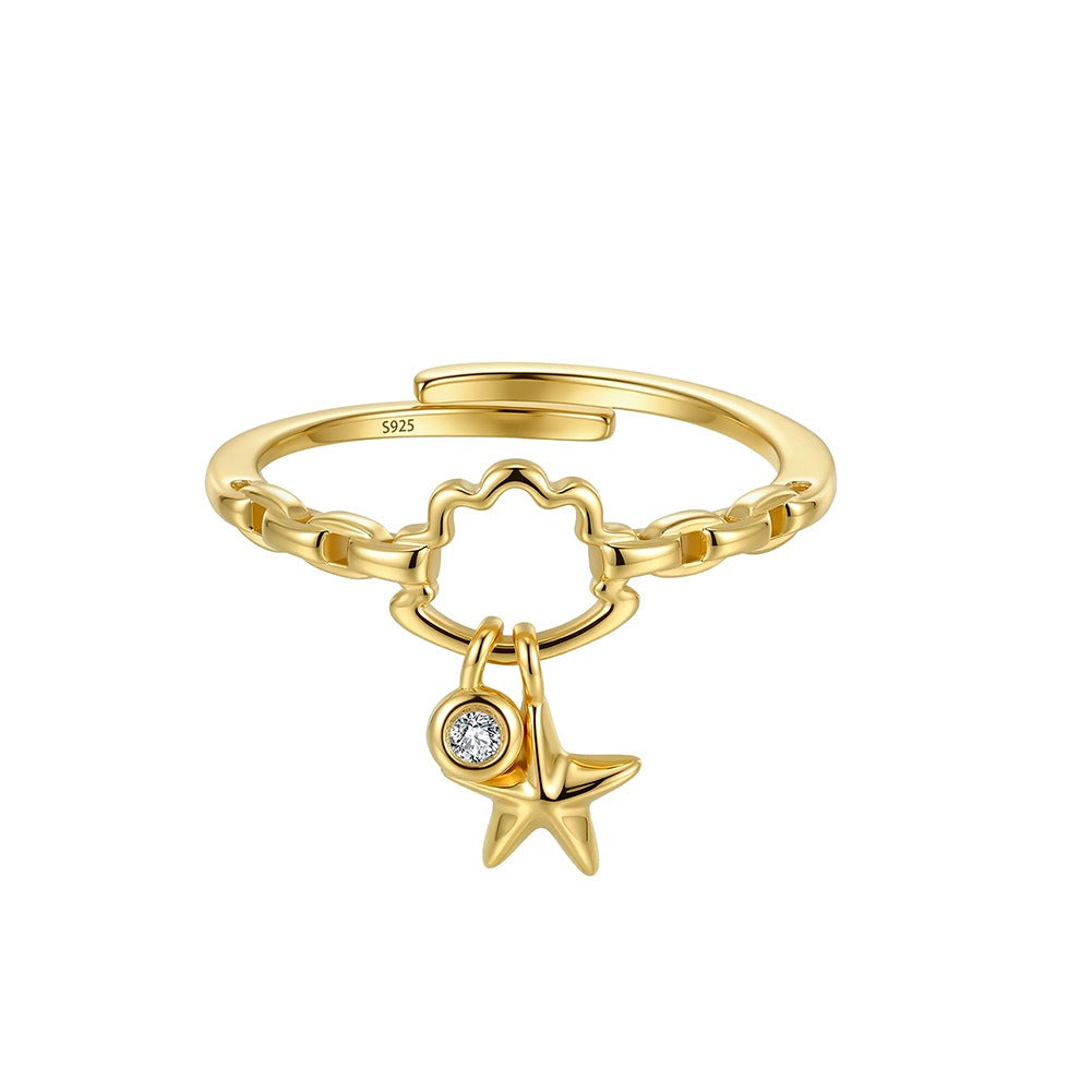 Kemstone Star Charm Ring for Women 925 Sterling Silver Adjustable Cubic Zirconia APR48