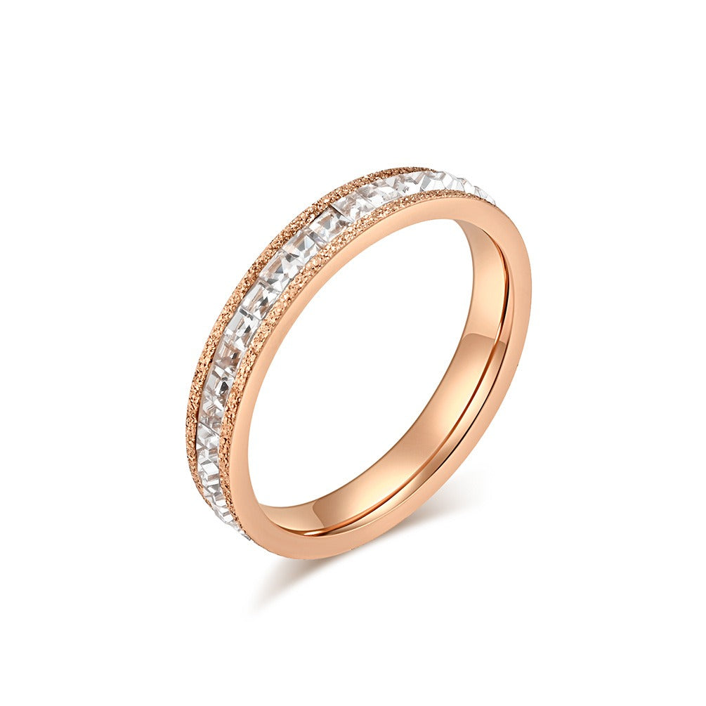 Chic Square Diamond & Pearl Sand Titanium Ring - Minimalist Full-Pave Design, Genderless Statement Piece for Fashion-Forward Women K-R947