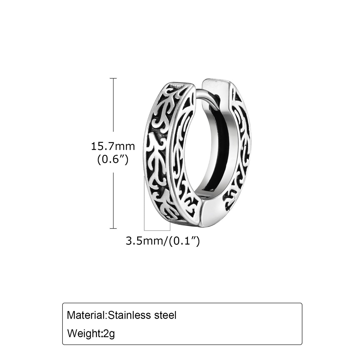 Kemstone Stainless Steel Engraved Hoop Earrings – Vintage Huggie Jewelry for Men, Gold/Silver/Black EH-699