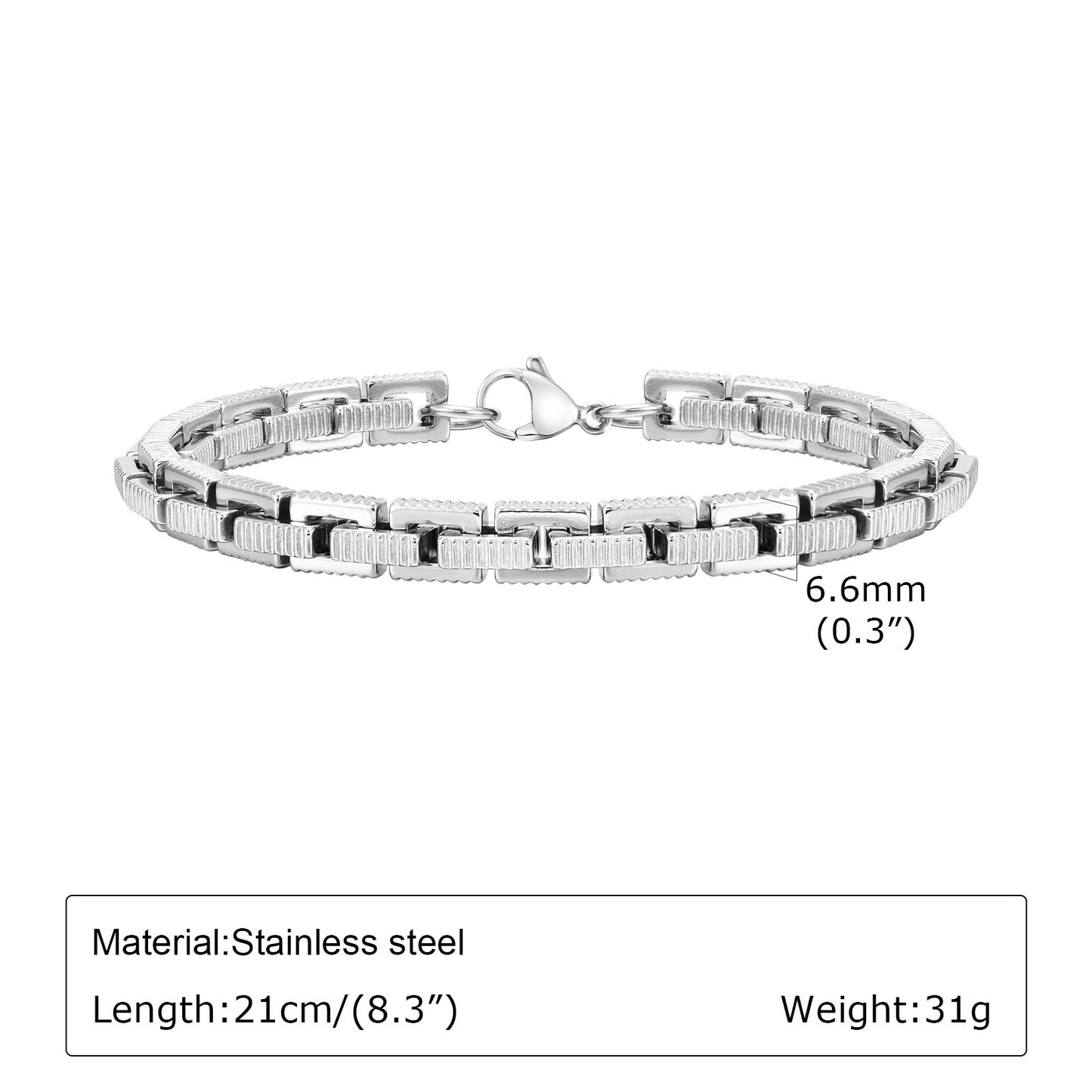 Kemstone Stainless Steel Square Link Chain Bracelet for Men Vintage BR-2043S