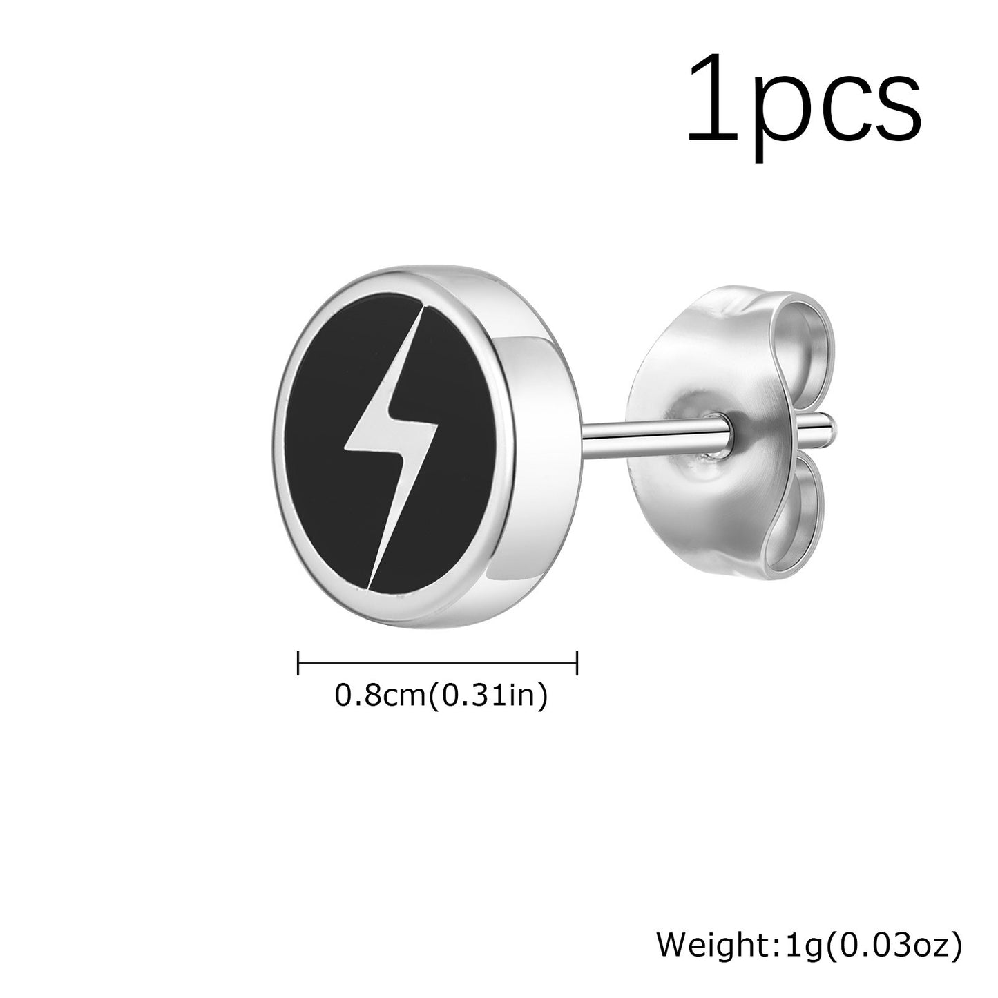 Kemstone Lightning Stud Earrings for Men Stainless Steel Black Enamel Round Stud 2PCS ES-751S