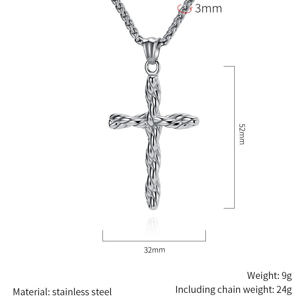 Kemstone Twisted Cross Pendant Titanium Steel Braided Texture for Men Silver Gold Black K-PT707