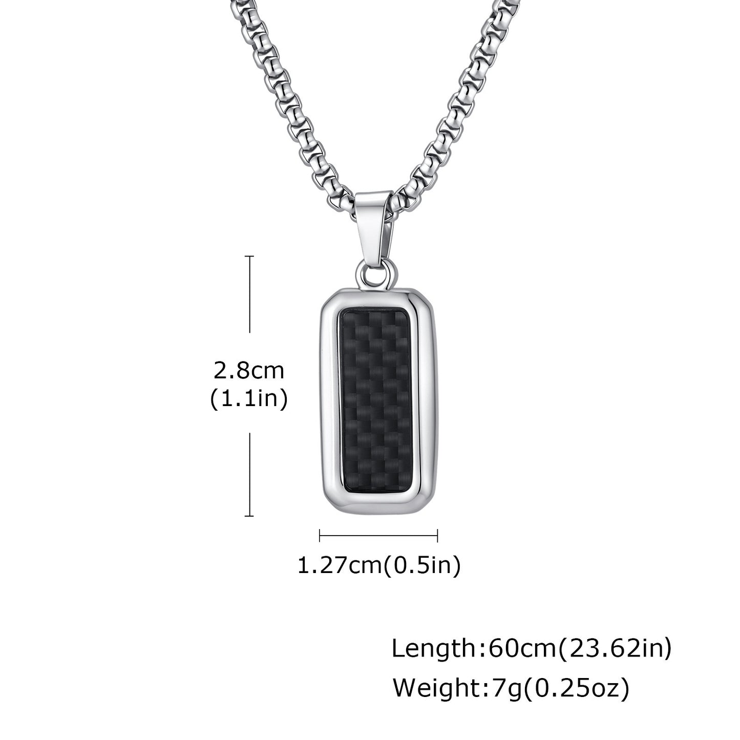 Kemston Carbon Fiber Pendant Necklace for Men Stainless Steel Black Rectangle Design PN-2319