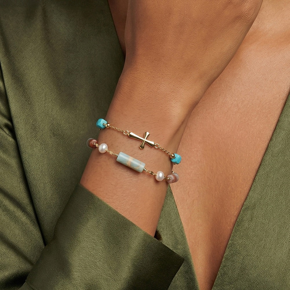 Kemston Shoushan Stone Freshwater Pearl Bracelet for Women 925 Sterling Silver MPB11