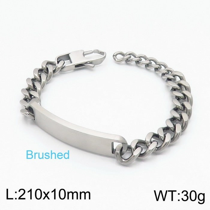 Kemstone Brushed ID Plate Cuban Chain Bracelet for Men – Titanium Steel 10mm KB148615-KLHQ